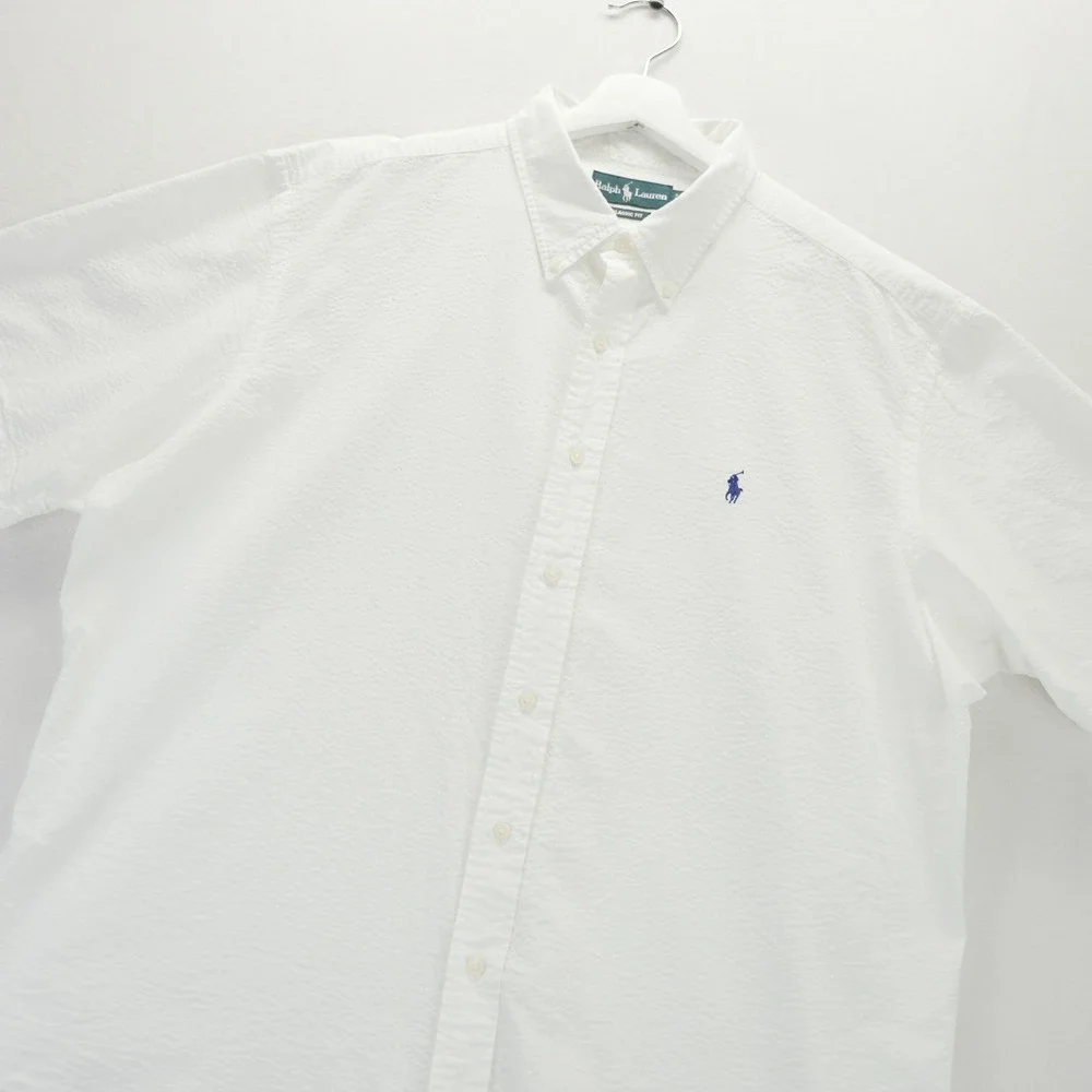 Polo Ralph Lauren Mens XXL White Seersucker Short Sleeve Button Down Shirt
